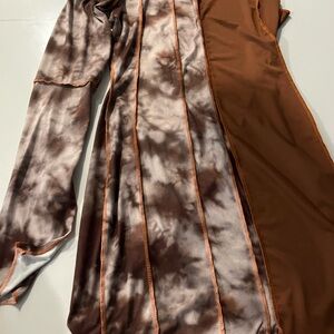Brown and Tie-Dye Long Sleeve Dress